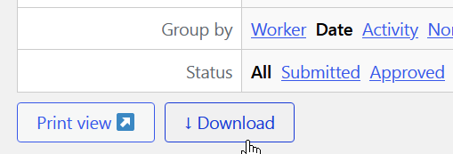 Click the download button to get the CSV file with time cards.